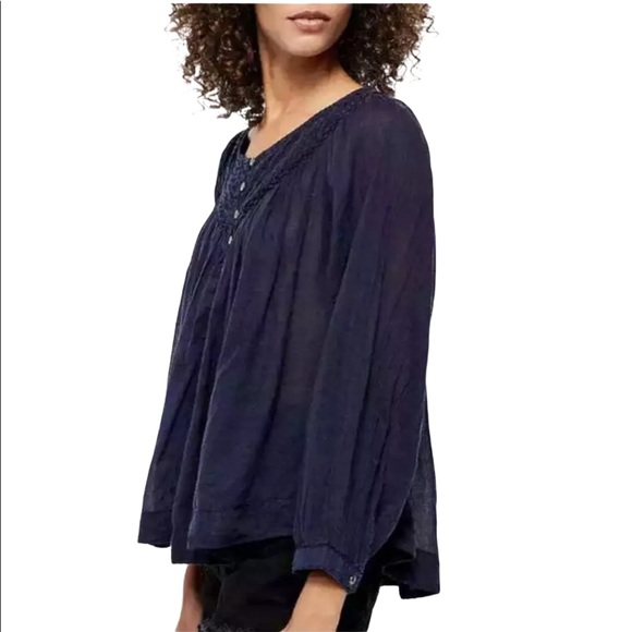 SALE Free People Boho Navy Peasant Tunic Top - Picture 9 of 9
